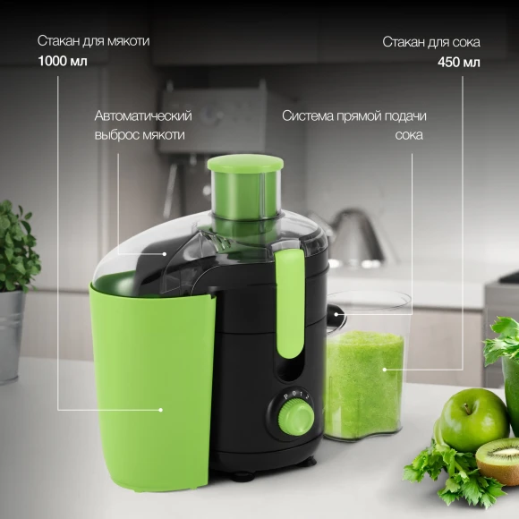 Соковыжималка центробежная Hyundai HY-JE1625 500Вт рез.сок.:450мл. черный/зеленый Соковыжималка центробежная Hyundai HY-JE1625 500Вт рез.сок.:450мл. черный/зеленый