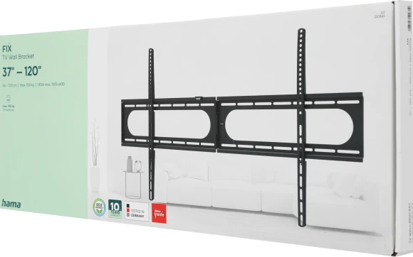 Кронштейн для телевизора Hama 00220843 черный 37"-120" макс.100кг настенный фиксированный Кронштейн для телевизора Hama 00220843 черный 37"-120" макс.100кг настенный фиксированный