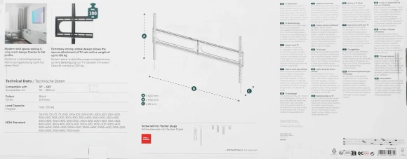 Кронштейн для телевизора Hama 00220843 черный 37"-120" макс.100кг настенный фиксированный Кронштейн для телевизора Hama 00220843 черный 37"-120" макс.100кг настенный фиксированный