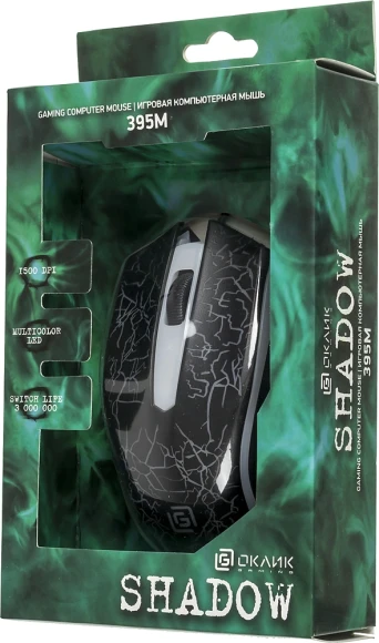 Мышь Оклик 395M SHADOW черный оптическая 1500dpi USB для ноутбука 3but (1102286)
