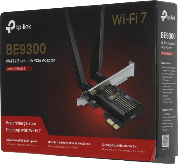 Сетевой адаптер Wi-Fi + Bluetooth TP-Link Archer TBE552E BE9300 PCI (ант.внеш.съем) 2ант.