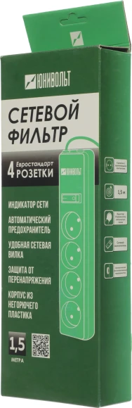 Сетевой фильтр Юнивольт 00-00000386 1.5м (4 розетки) белый (коробка)