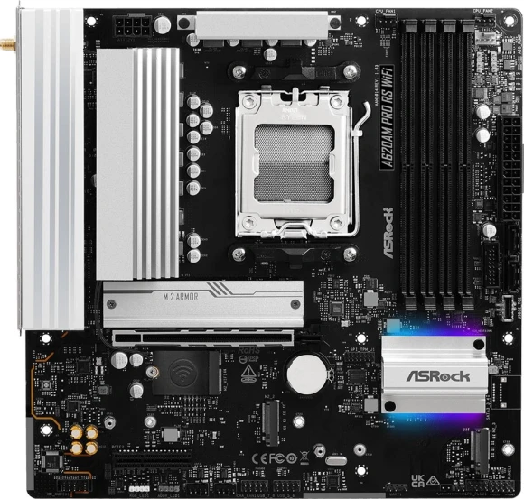 Материнская плата Asrock A620AM Pro RS WiFi Socket AM5 AMD A620A 4xDDR5 mATX AC`97 8ch(7.1) 2.5Gg RAID+HDMI+DP
