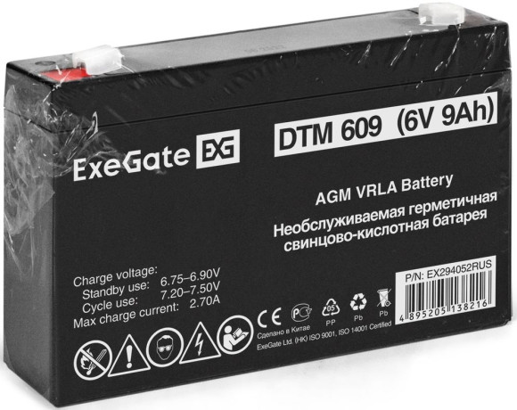 Батарея для ИБП Exegate EX294052 6В 9Ач Батарея для ИБП Exegate EX294052 6В 9Ач