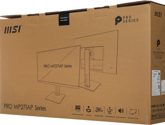 Монитор MSI 27" Pro MP271AP черный IPS LED 1ms 16:9 HDMI M/M матовая HAS Piv 300cd 178гр/178гр 1920x1080 100Hz VGA DP FHD 3.9кг