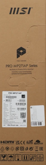 Монитор MSI 27" Pro MP271AP черный IPS LED 1ms 16:9 HDMI M/M матовая HAS Piv 300cd 178гр/178гр 1920x1080 100Hz VGA DP FHD 3.9кг