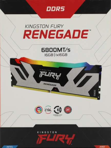 Память DDR5 16GB 6800MHz Kingston KF568C36RSA-16 Fury Renegade Silver XMP RGB RTL Gaming PC5-54400 CL36 DIMM 288-pin 1.4В kit с радиатором Ret Память DDR5 16GB 6800MHz Kingston KF568C36RSA-16 Fury Renegade Silver XMP RGB RTL Gaming PC5-54400 CL36 DIMM 288-pin 1.4В kit с радиатором Ret