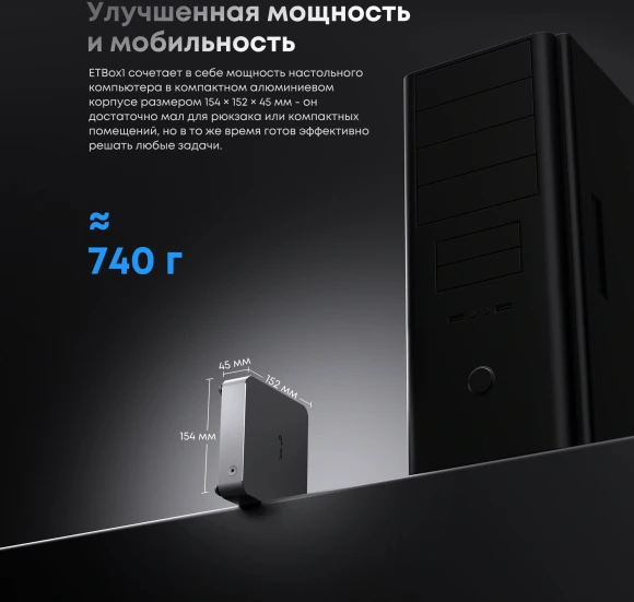 Неттоп Acer Gadget E10 ETBox1 i5 13500H (2.6) 16Gb SSD512Gb UHDG Windows 11 Pro 2x2.5GbitEth WiFi BT 120W серебристый/черный
