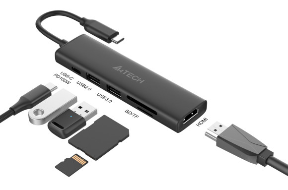 Разветвитель USB-C A4Tech DST-60C 2порт. серый Разветвитель USB-C A4Tech DST-60C 2порт. серый