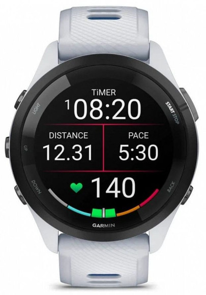 Смарт-часы Garmin Forerunner 265 33мм 1.3" AMOLED корп.черный/белый силикон рем.белый (010-02810-11)