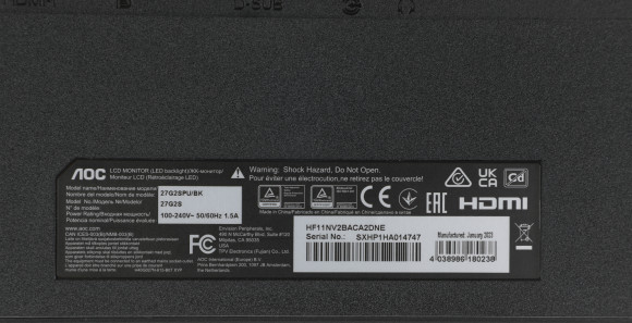 Монитор AOC 27" Gaming 27G2SPU черный IPS LED 1ms 16:9 HDMI M/M матовая HAS Piv 250cd 178гр/178гр 1920x1080 165Hz FreeSync Premium VGA DP FHD USB 5.07кг