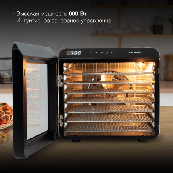 Сушка для фруктов и овощей Hyundai HYFD-8801 14под. 600Вт серебристый
