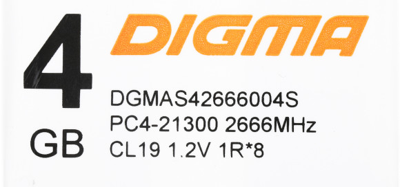 Память DDR4 4Gb 2666MHz Digma DGMAS42666004S RTL PC4-21300 CL19 SO-DIMM 260-pin 1.2В single rank Ret Память DDR4 4Gb 2666MHz Digma DGMAS42666004S RTL PC4-21300 CL19 SO-DIMM 260-pin 1.2В single rank Ret