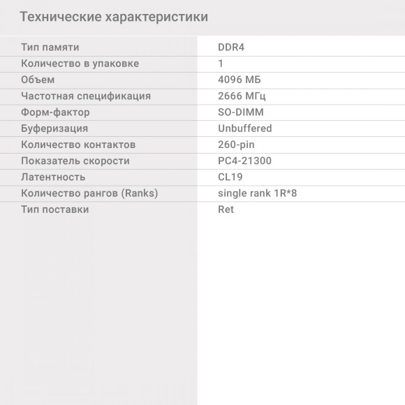 Память DDR4 4Gb 2666MHz Digma DGMAS42666004S RTL PC4-21300 CL19 SO-DIMM 260-pin 1.2В single rank Ret Память DDR4 4Gb 2666MHz Digma DGMAS42666004S RTL PC4-21300 CL19 SO-DIMM 260-pin 1.2В single rank Ret