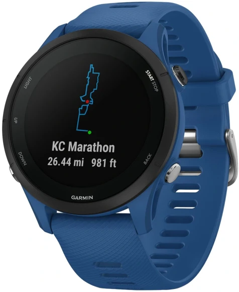 Смарт-часы Garmin Forerunner 255 33мм 1.3" корп.черный силикон рем.синий (010-02641-11)