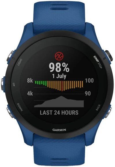 Смарт-часы Garmin Forerunner 255 33мм 1.3" корп.черный силикон рем.синий (010-02641-11)