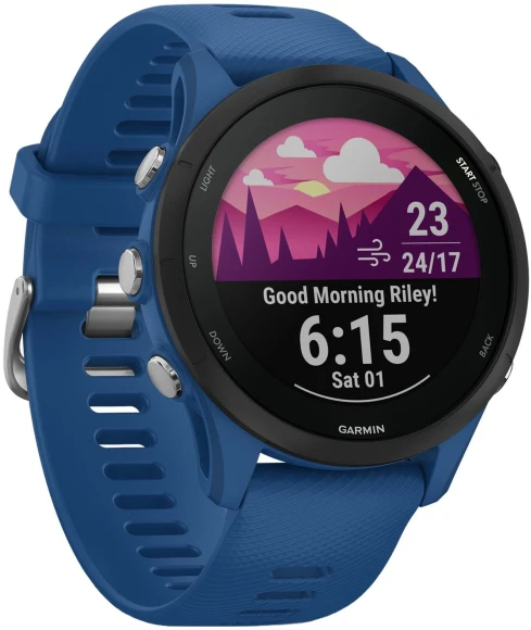 Смарт-часы Garmin Forerunner 255 33мм 1.3" корп.черный силикон рем.синий (010-02641-11)