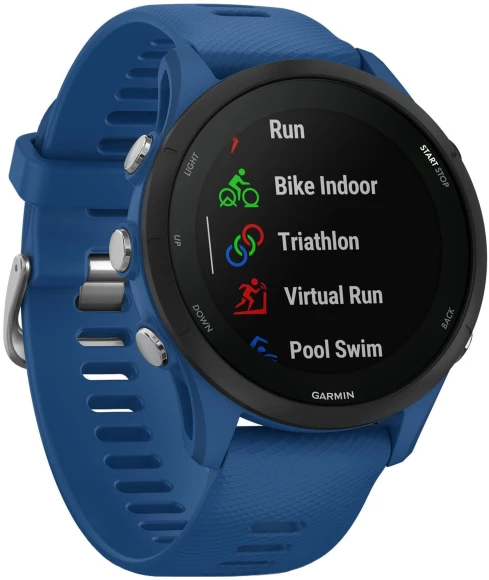 Смарт-часы Garmin Forerunner 255 33мм 1.3" корп.черный силикон рем.синий (010-02641-11)