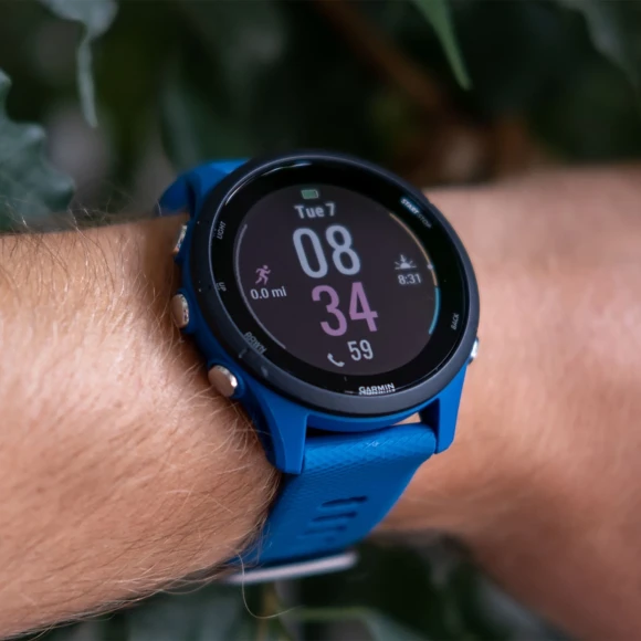 Смарт-часы Garmin Forerunner 255 33мм 1.3" корп.черный силикон рем.синий (010-02641-11)