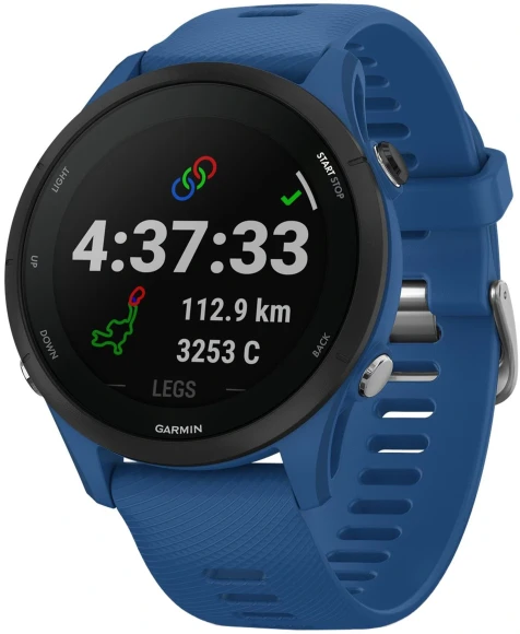 Смарт-часы Garmin Forerunner 255 33мм 1.3" корп.черный силикон рем.синий (010-02641-11)