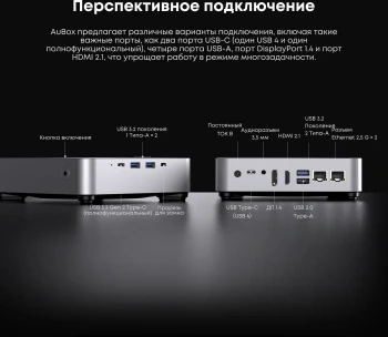 ПК Мини Chuwi AuBox Core i9 13900HK (2.6) 16Gb SSD512Gb Iris Xe Windows 11 Pro 2x2.5GbitEth WiFi BT 120W серебристый/черный