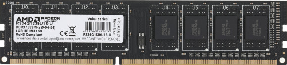 Память DDR3 4Gb 1333MHz AMD R334G1339U1S-U R3 Value RTL PC3-10600 CL9 DIMM 240-pin 1.5В Ret