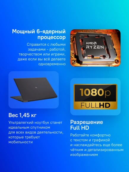 Ноутбук Maibenben S14A-R545UM Ryzen 5 Pro 4650U 8Gb SSD256Gb AMD Radeon Graphics 14" IPS FHD (1920x1080) Linux dk.blue WiFi BT Cam 5000mAh (S14A-R545UMA1SLURE0)