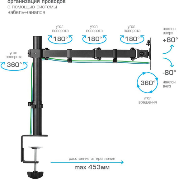 Кронштейн для мониторов Kromax CASPER-507 черный 10"-34" макс.10кг настольный поворот и наклон Кронштейн для мониторов Kromax CASPER-507 черный 10"-34" макс.10кг настольный поворот и наклон