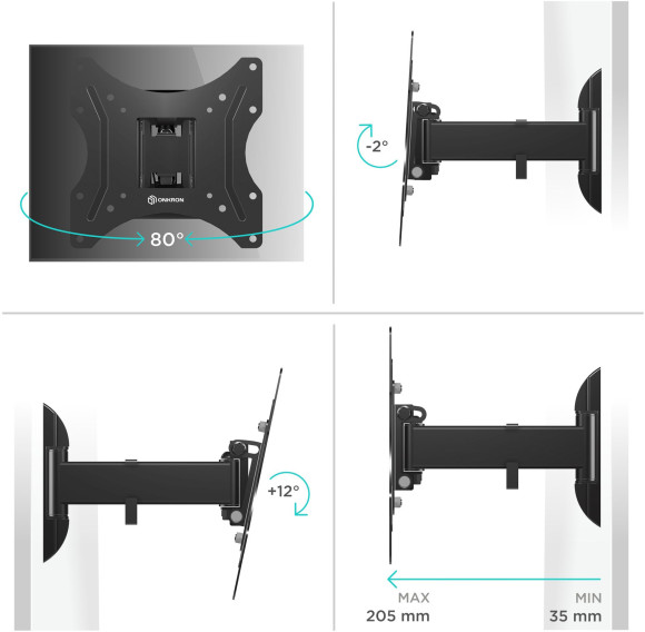 Кронштейн для телевизора Onkron M2S черный 17"-43" макс.35кг настенный поворот и наклон Кронштейн для телевизора Onkron M2S черный 17"-43" макс.35кг настенный поворот и наклон