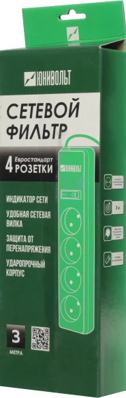 Сетевой фильтр Юнивольт 00-00000449 3м (4 розетки) белый (коробка)