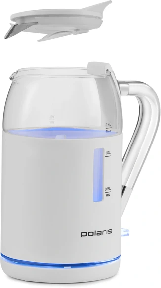 Чайник электрический Polaris PWK 1563CGL 1.5л. 2200Вт белый/серебристый корпус: пластик/стекло