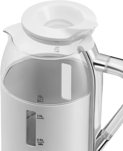 Чайник электрический Polaris PWK 1563CGL 1.5л. 2200Вт белый/серебристый корпус: пластик/стекло