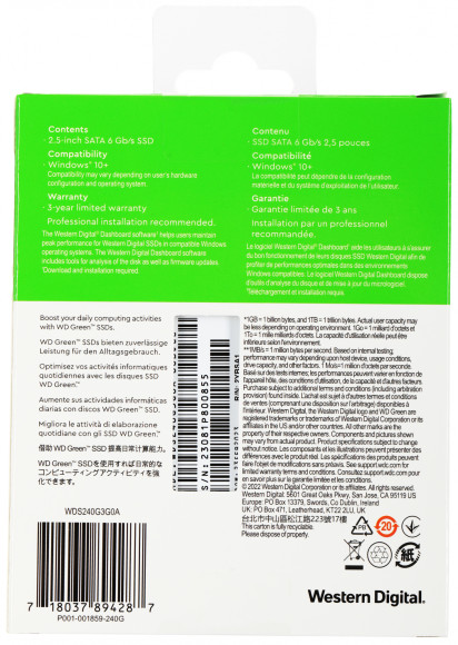 Накопитель SSD WD SATA-III 240GB WDS240G3G0A Green 2.5"