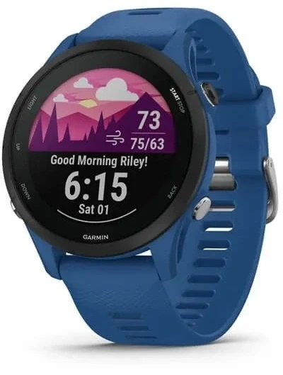 Смарт-часы Garmin Forerunner 255 33мм 1.3" корп.черный силикон рем.синий (010-02641-11)