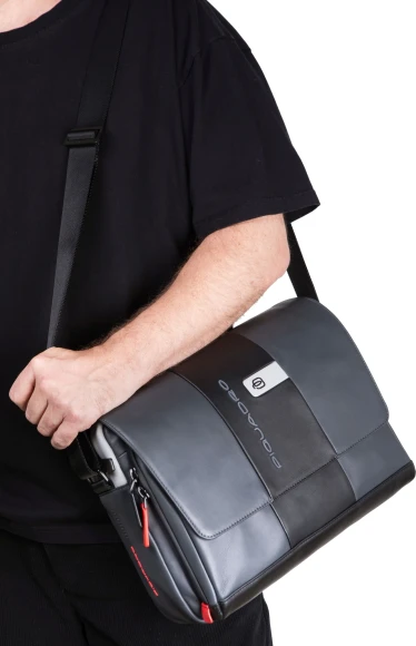 Сумка-мессенджер Piquadro Urban CA6802UB00/GRN с отделением для ноутбука 14" серая/черная натур.кожа
