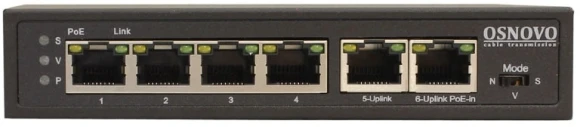 Коммутатор Osnovo SW-20600/D (L2) 6x100Мбит/с 4PoE 87W неуправляемый