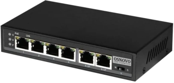 Коммутатор Osnovo SW-20600/D (L2) 6x100Мбит/с 4PoE 87W неуправляемый