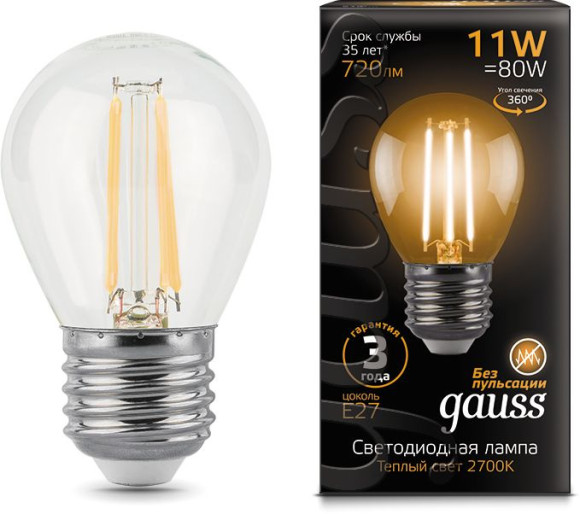 Лампа филам. Gauss Filament 5Вт цок.:E14 свеча 220B 4100K св.свеч.бел.нейт. (упак.:1шт) (103801205-D)