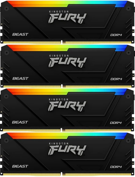 Память DDR4 4x32GB 3200MHz Kingston KF432C16BB2AK4/128 Fury Beast Black RGB RTL Gaming PC4-25600 CL16 DIMM 288-pin 1.35В dual rank с радиатором Ret