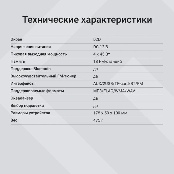 Автомагнитола Digma MCP-515 1DIN 4x45Вт v5.0 USB 2.0 AUX 4 ПДУ