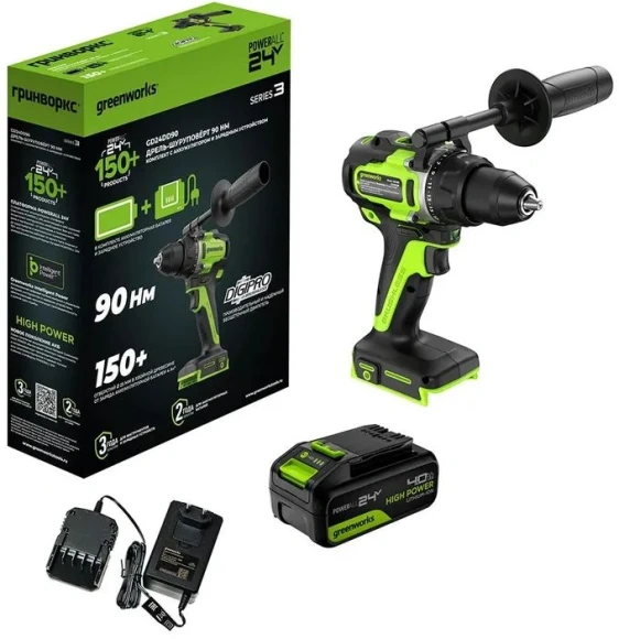 Дрель-шуруповерт Greenworks GD24DD140 аккум. патрон:быстрозажимной (3707607CUD)