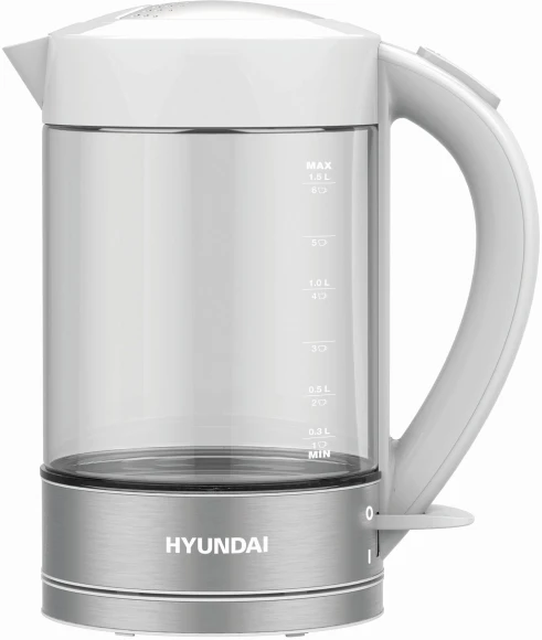 Чайник электрический Hyundai HYK-G9990 1.5л. 2000Вт белый/серебристый корпус: стекло Чайник электрический Hyundai HYK-G9990 1.5л. 2000Вт белый/серебристый корпус: стекло