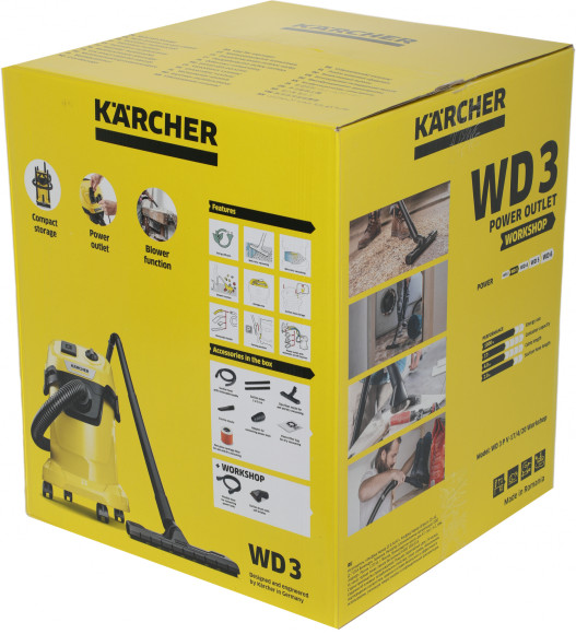 Строительный пылесос Karcher WD 3 P V-17/4/20 Workshop 1000Вт (уборка: сухая/сбор воды/выдув) желтый