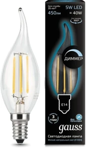 Лампа филам. Gauss Filament 5Вт цок.:E14 свеча 220B св.свеч.бел.нейт. (упак.:1шт) (104801205-D) Лампа филам. Gauss Filament 5Вт цок.:E14 свеча 220B св.свеч.бел.нейт. (упак.:1шт) (104801205-D)