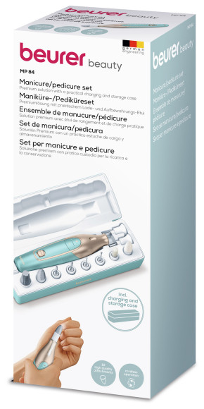 Маникюрно-педикюрный набор Beurer MP84 насадок в компл.:10шт золотистый/бирюзовый Маникюрно-педикюрный набор Beurer MP84 насадок в компл.:10шт золотистый/бирюзовый
