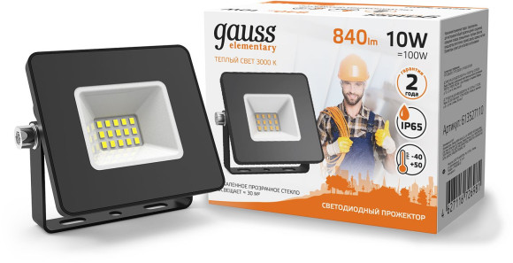 Прожектор уличный Gauss Elementary 613527110 светодиодный 10Втчерный Прожектор уличный Gauss Elementary 613527110 светодиодный 10Втчерный