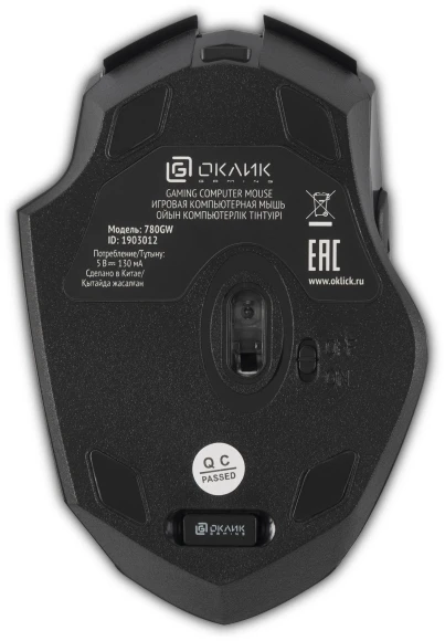 Мышь Оклик 780GW черный оптическая 3200dpi беспров. USB для ноутбука 6but (1903012)
