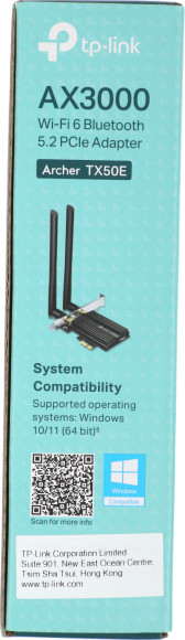 Сетевой адаптер Wi-Fi + Bluetooth TP-Link Archer TX50E AX3000 PCI Express (ант.внеш.несъем.) 2ант.