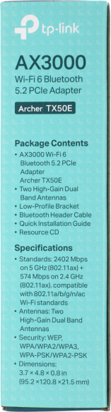 Сетевой адаптер Wi-Fi + Bluetooth TP-Link Archer TX50E AX3000 PCI Express (ант.внеш.несъем.) 2ант.