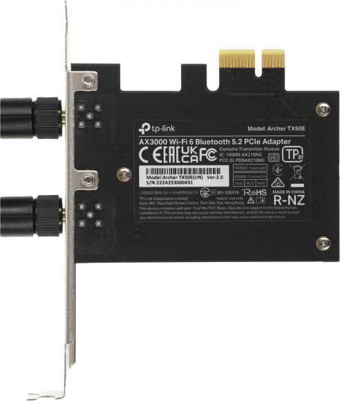 Сетевой адаптер Wi-Fi + Bluetooth TP-Link Archer TX50E AX3000 PCI Express (ант.внеш.несъем.) 2ант.